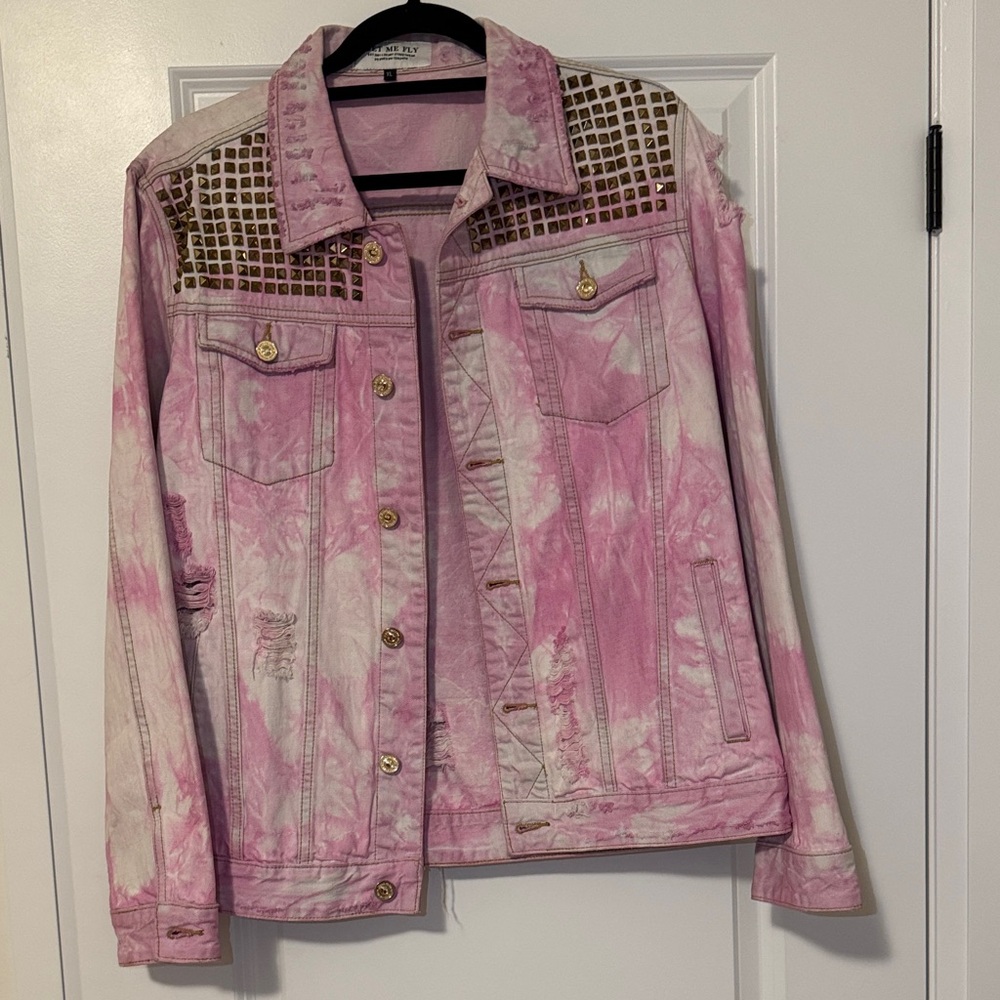 Pink Tie-Dye Studded Jean Jacket